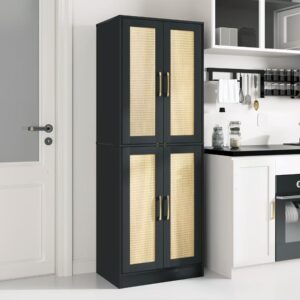 Freestanding Storage Cabinet With Rattan Doors