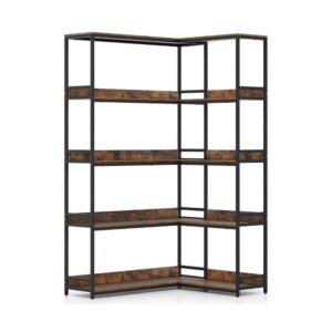 5-Tier Rustic-Brown L-Shaped Corner Storage Shelves