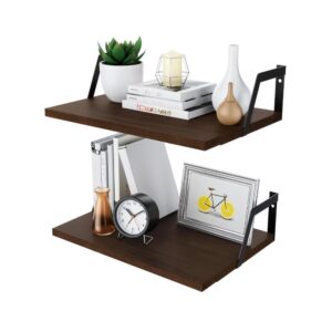 2-Pieces Dark-Walnut Rustic Wood Wall Shelves