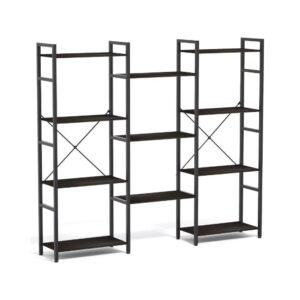 4-Tier Black Industrial Metal Wood Storage Shelves