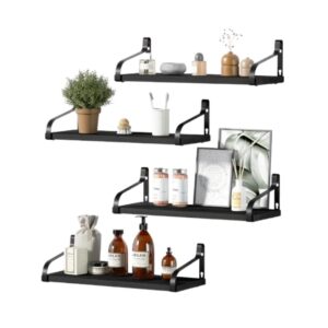 4-Pieces Black Wall Shelves With Brackets