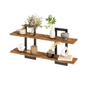 2-Pieces Rustic-Brown Decorative Floating Wood Shelves