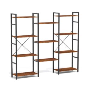 4-Tier Brown Industrial Metal Wood Storage Shelves