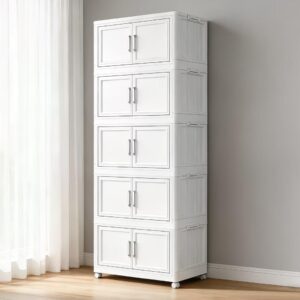 5-Tier White Foldable Plastic Storage Cabinet