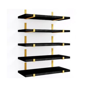 5-Pieces Black-Gold Farmhouse Wooden Floating Shelves