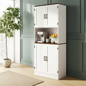 White Farmhouse Storage Cabinet With Adjustable Shelves