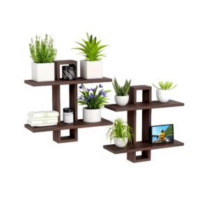 2-Pieces Dark-Brown Decorative Floating Wood Shelves