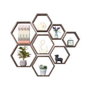 Brown Honeycomb Hexagon Floating Wall Shelves